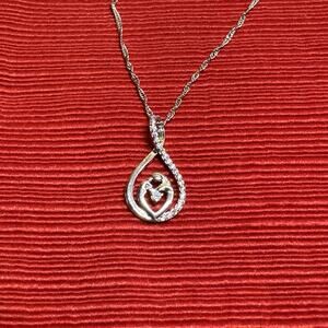 Sterling 925 Mother And‎ Child Crystal Accent Pendant Necklace with extender50
